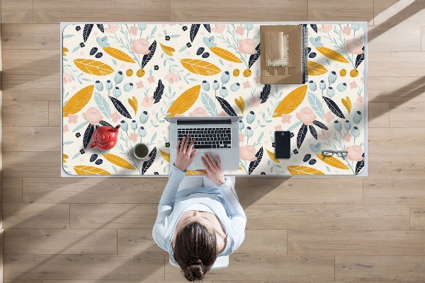 Full desk protector pastel leaves