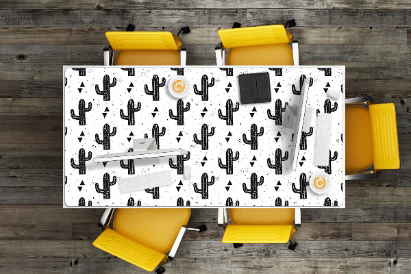 Full desk mat black cacti