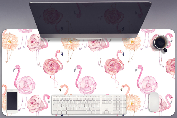 Full desk pad Flamingos and flowers