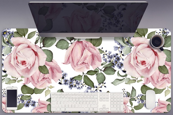 Large desk mat table protector Watercolor roses
