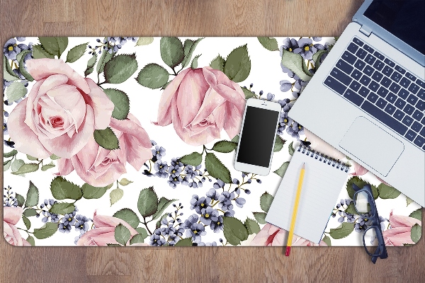 Large desk mat table protector Watercolor roses