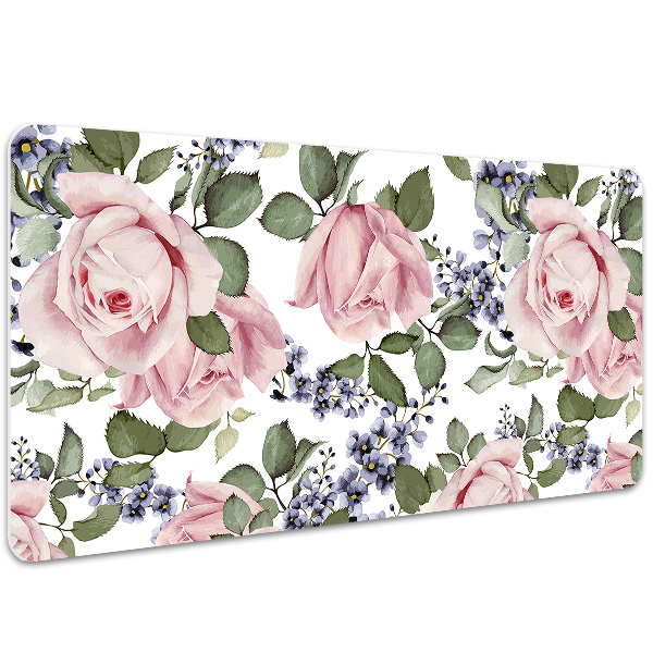 Large desk mat table protector Watercolor roses