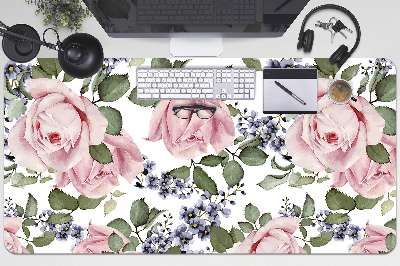 Large desk mat table protector Watercolor roses