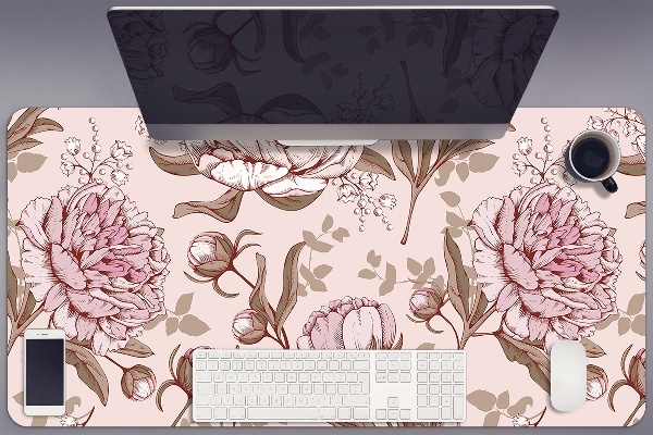 Full desk mat pink peonies