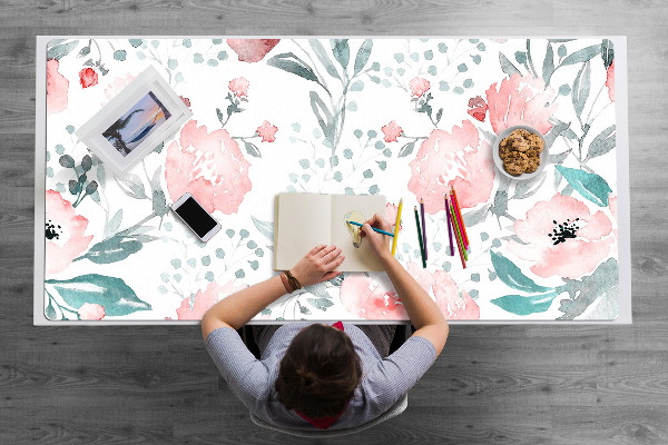Large desk mat table protector painted poppies
