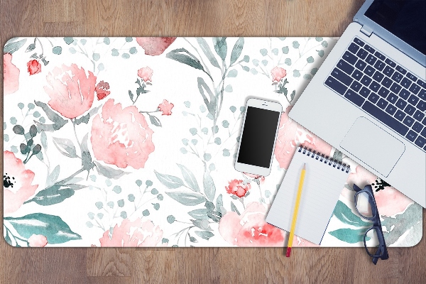 Large desk mat table protector painted poppies