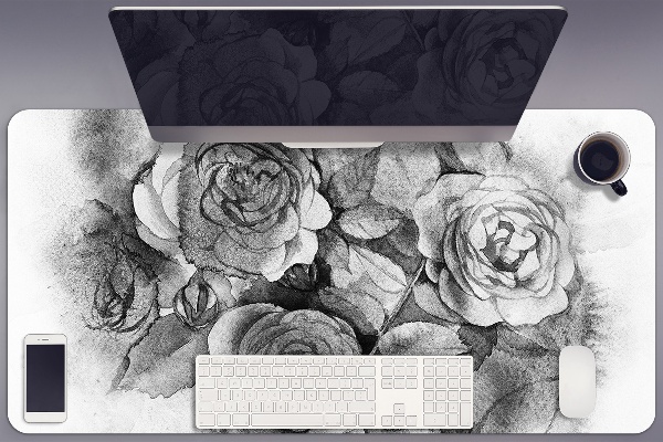 Full desk pad Black-and-white roses