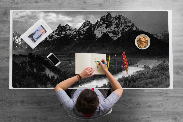 Large desk mat for children dark mountains