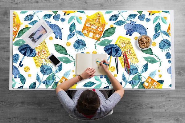 Full desk pad Hippos and houses