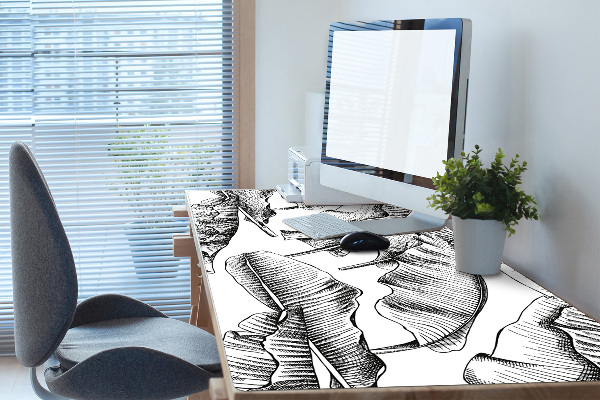 Large desk mat table protector black leaves