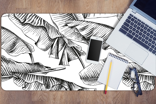 Large desk mat table protector black leaves