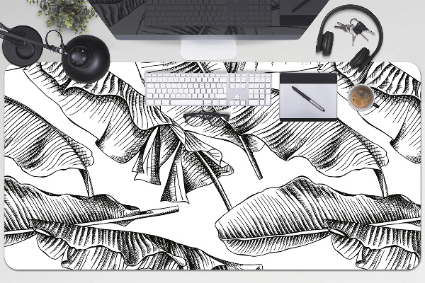 Large desk mat table protector black leaves
