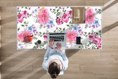 Large desk mat table protector pink flowers