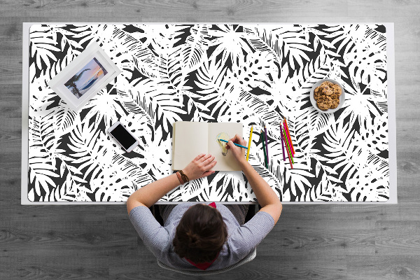 Desk mat Black and white leaves