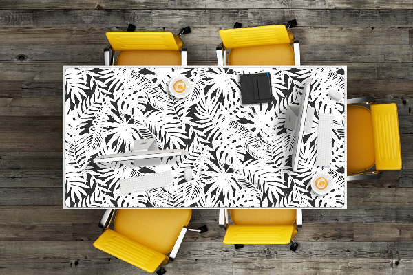 Desk mat Black and white leaves