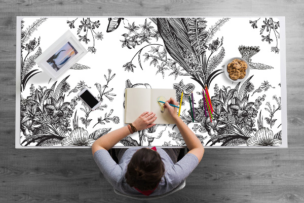 Desk mat Black and white garden