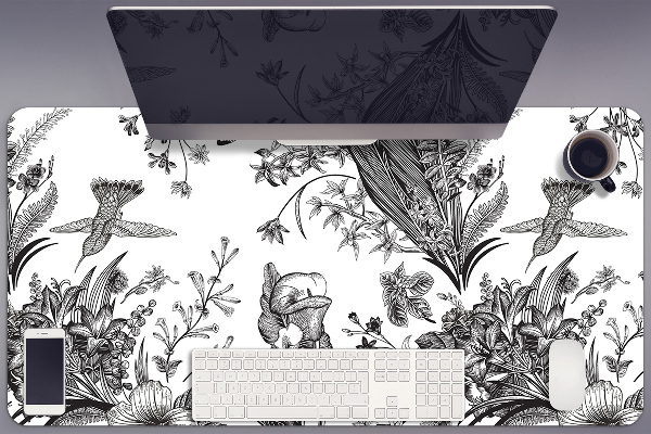 Desk mat Black and white garden