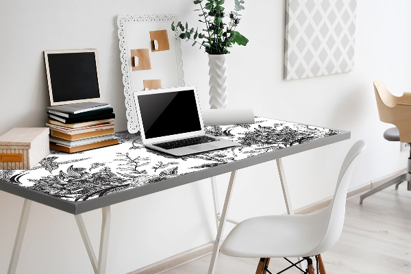 Desk mat Black and white garden