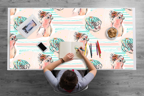 Large desk mat table protector pink parrots