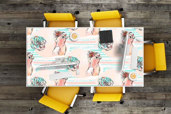 Large desk mat table protector pink parrots