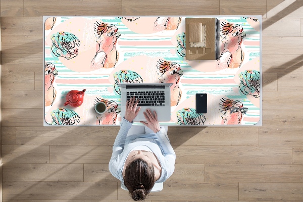 Large desk mat table protector pink parrots