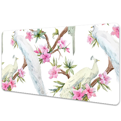 Large desk mat for children white peacocks