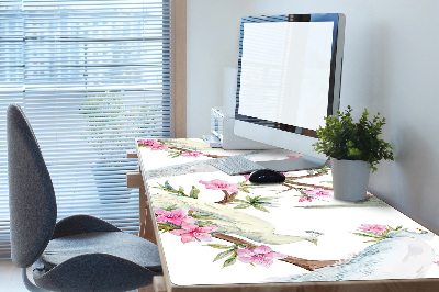 Large desk mat for children white peacocks