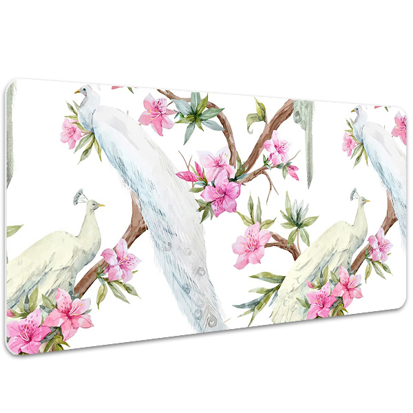 Large desk mat for children white peacocks