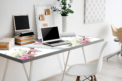 Large desk mat for children white peacocks