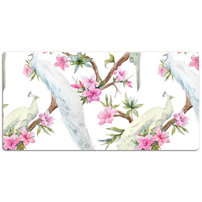 Large desk mat for children white peacocks