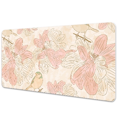 Large desk pad PVC protector beige birds