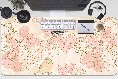 Large desk pad PVC protector beige birds