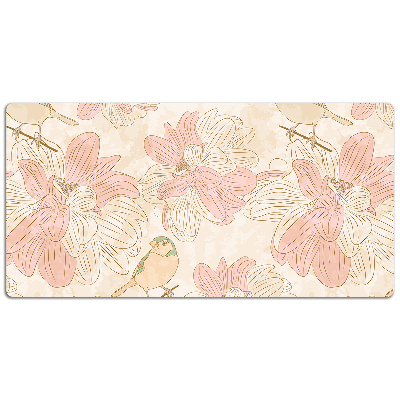 Large desk pad PVC protector beige birds