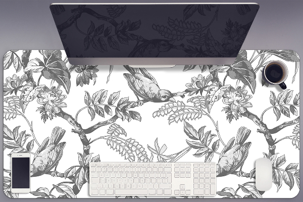 Large desk mat for children gray birds