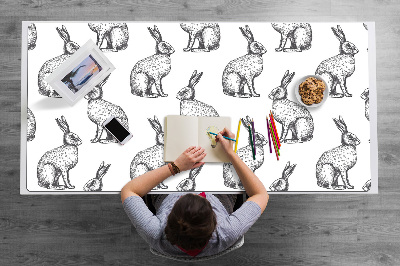 Large desk mat table protector white rabbits