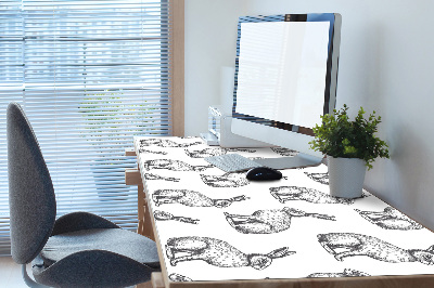 Large desk mat table protector white rabbits