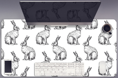 Large desk mat table protector white rabbits