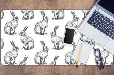 Large desk mat table protector white rabbits