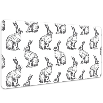 Large desk mat table protector white rabbits