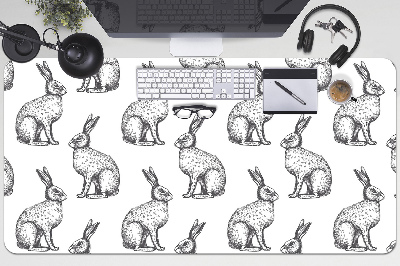 Large desk mat table protector white rabbits