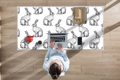 Large desk mat table protector white rabbits