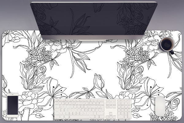 Desk mat Black and white flowers
