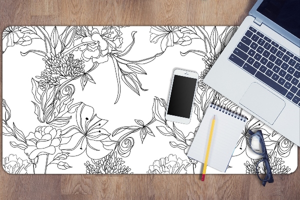 Desk mat Black and white flowers