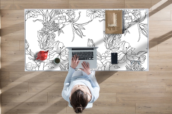 Desk mat Black and white flowers