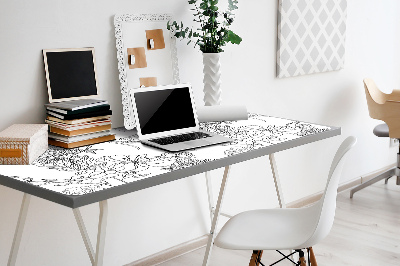 Desk mat Black and white flowers