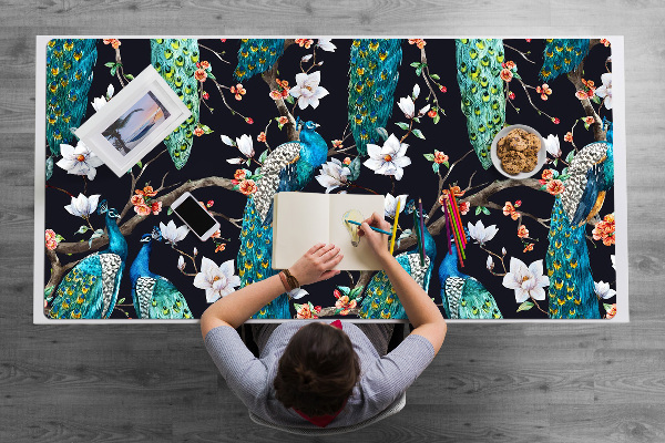 Large desk mat for children peacocks