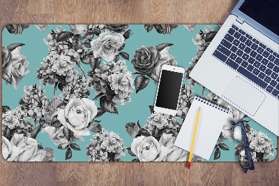 Full desk pad Black-and-white roses