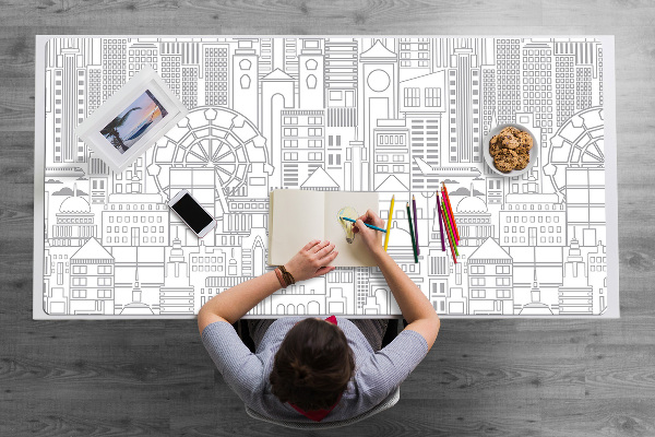 Full desk pad sketched city