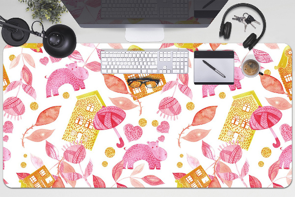 Large desk mat for children hippos