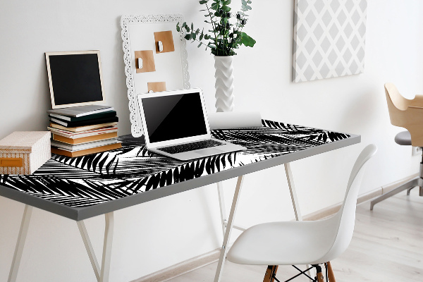 Desk mat Black palm leaves